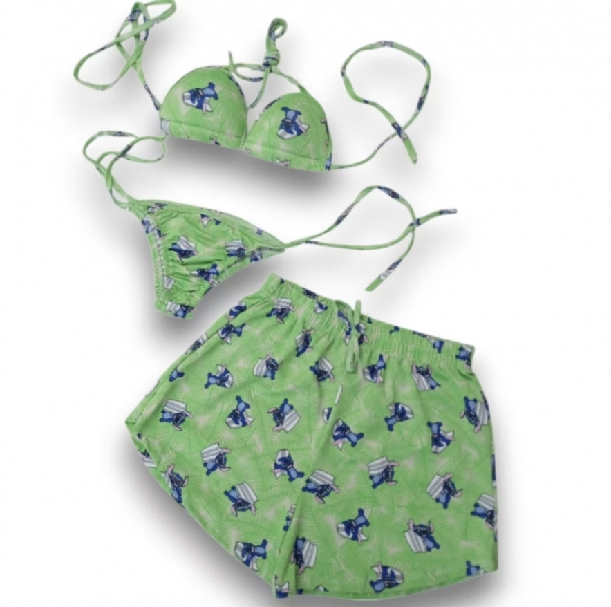 KIT BIQUINI + SHORT ESTAMPADO  VERDE
