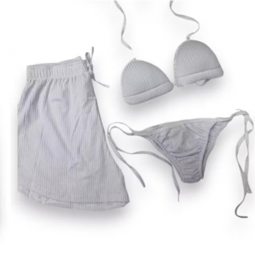 Kit biquini e shorts canelado moda praia
